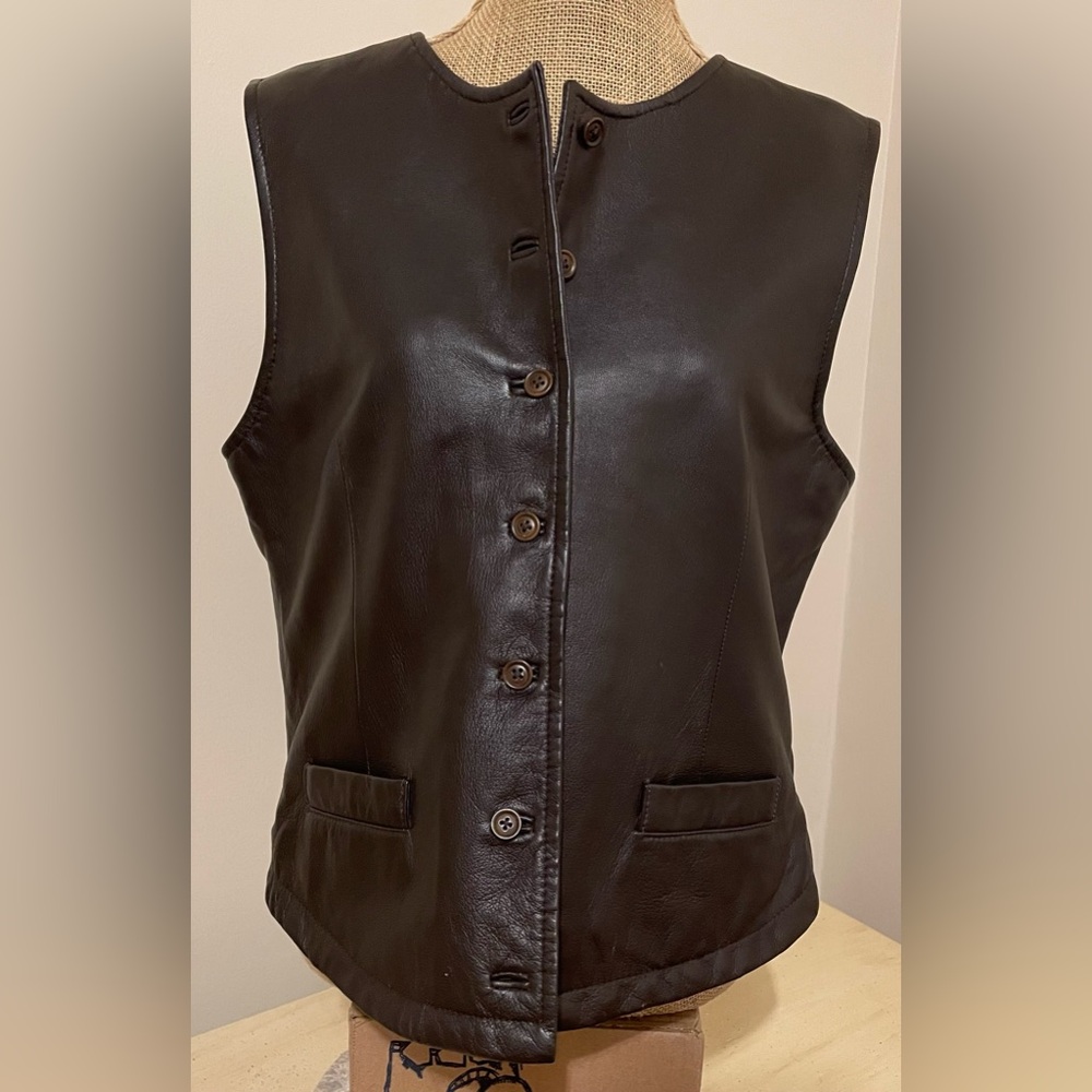 Eddie Bauer Dark Brown Leather Button-Front Women's Vest